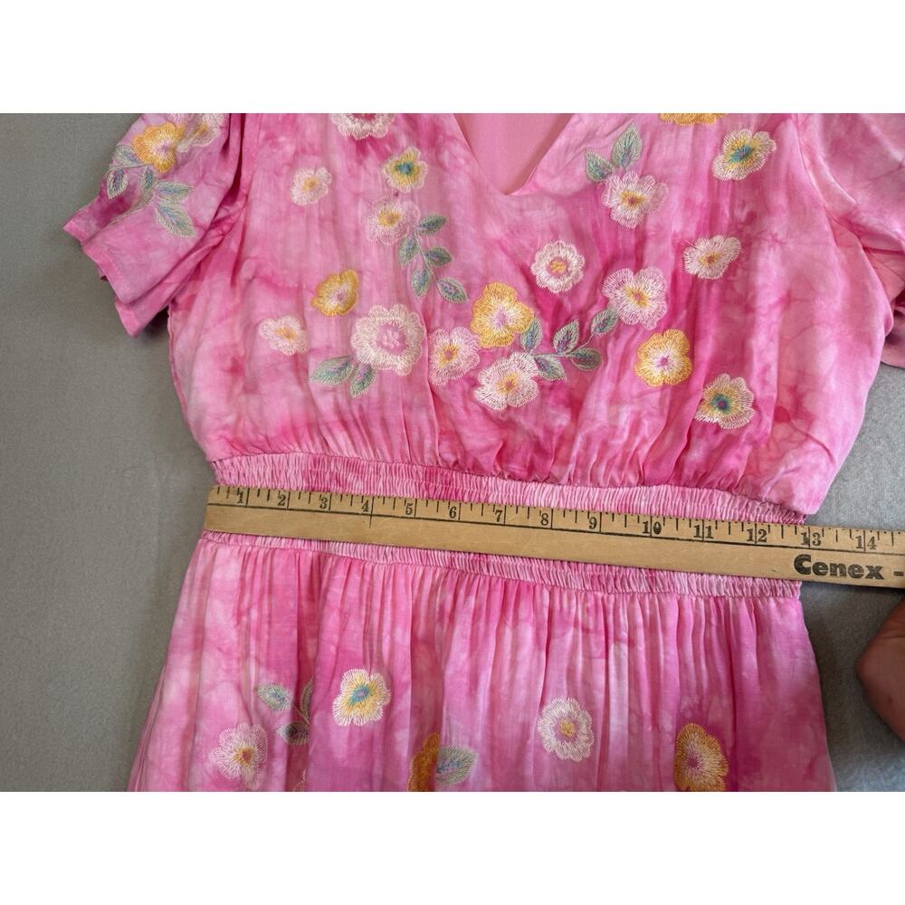 Savanna Jane M Pink Tie Dye Floral Embroidery Maxi Dress Lined V Neck - Picture 9 of 10